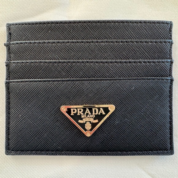Prada Black Saffiano Card Case With Logo Triangle l NWOB
